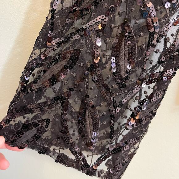 Maeve by Anthropologie Top XS Black Sequin Sheer Dark Romantic Evening Bling - Picture 5 of 8